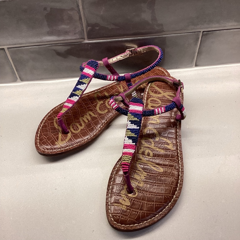 Sam Edelman Gail Multicolor Beaded Thong Sandals EUC